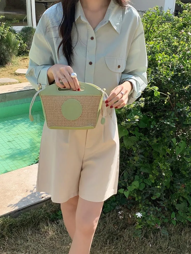 Straw Bags for Women 2025 Chic Straw Clutch Cute Basket Purse Bucket Bag Woven Tote Crossbody Beach Bag for Vacation