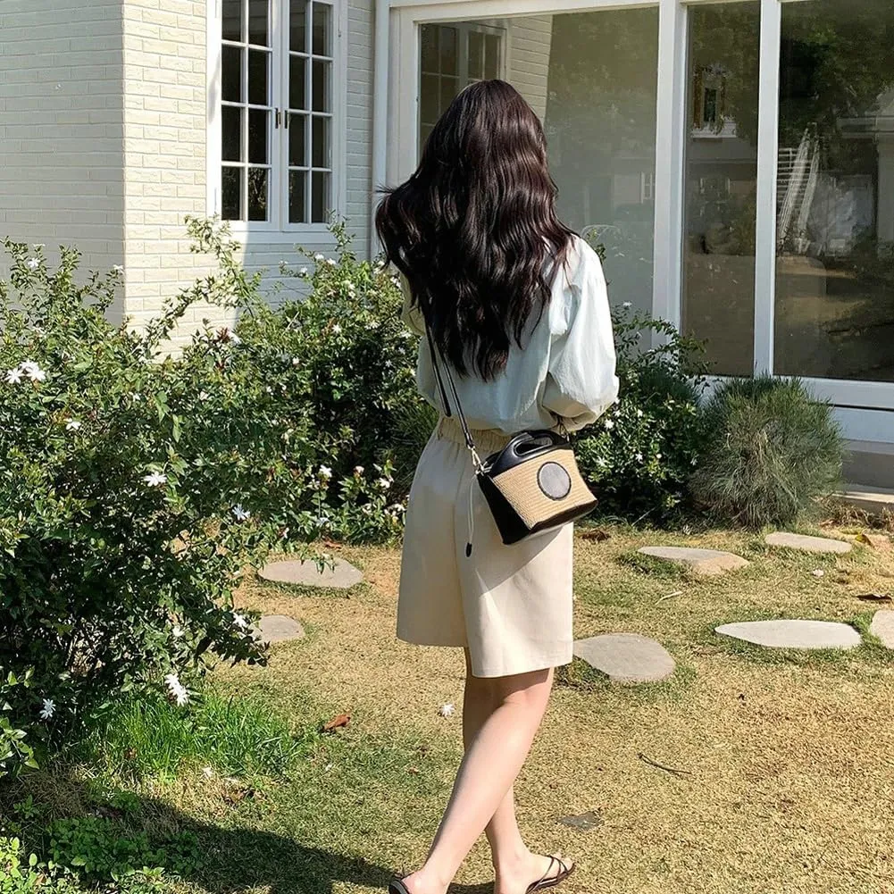 Straw Bags for Women 2025 Chic Straw Clutch Cute Basket Purse Bucket Bag Woven Tote Crossbody Beach Bag for Vacation