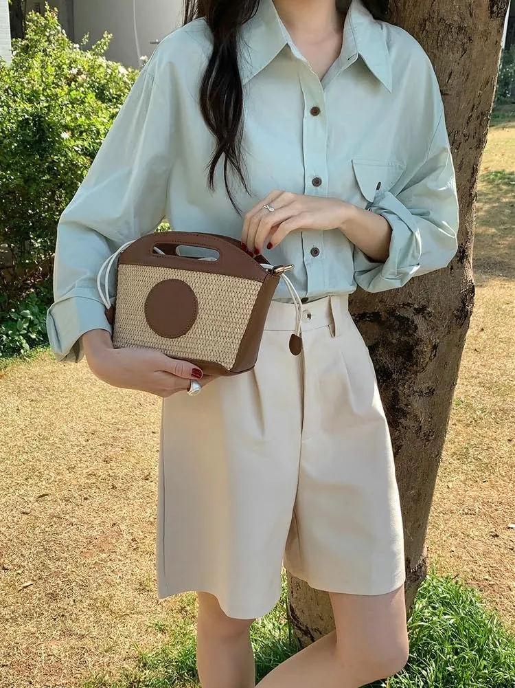 Straw Bags for Women 2025 Chic Straw Clutch Cute Basket Purse Bucket Bag Woven Tote Crossbody Beach Bag for Vacation