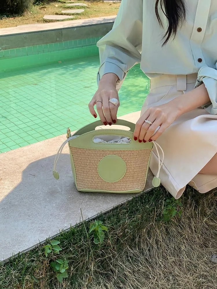 Straw Bags for Women 2025 Chic Straw Clutch Cute Basket Purse Bucket Bag Woven Tote Crossbody Beach Bag for Vacation