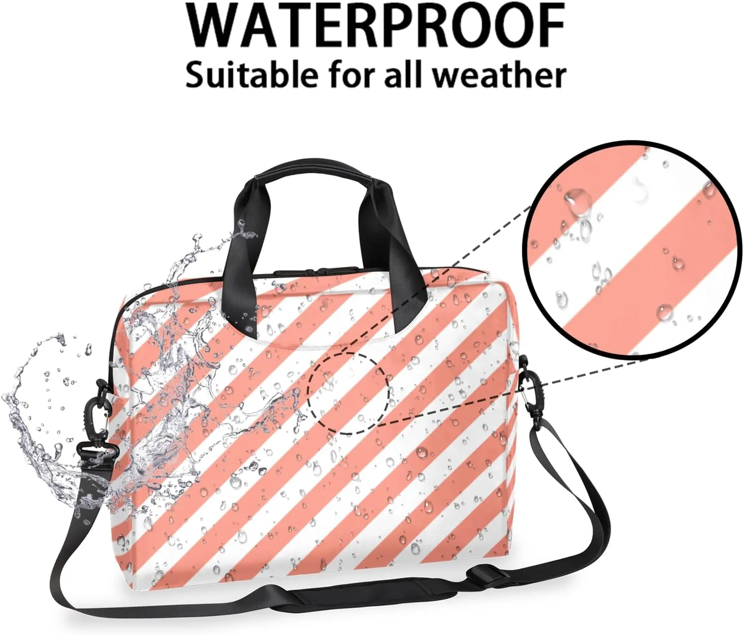 Striped Light Pink Laptop Sleeve Case 14 15 15.6 inch, Striped Light Pink Laptop Briefcase Shoulder Bag Waterproof Travel Computer Cover Carrying Bags