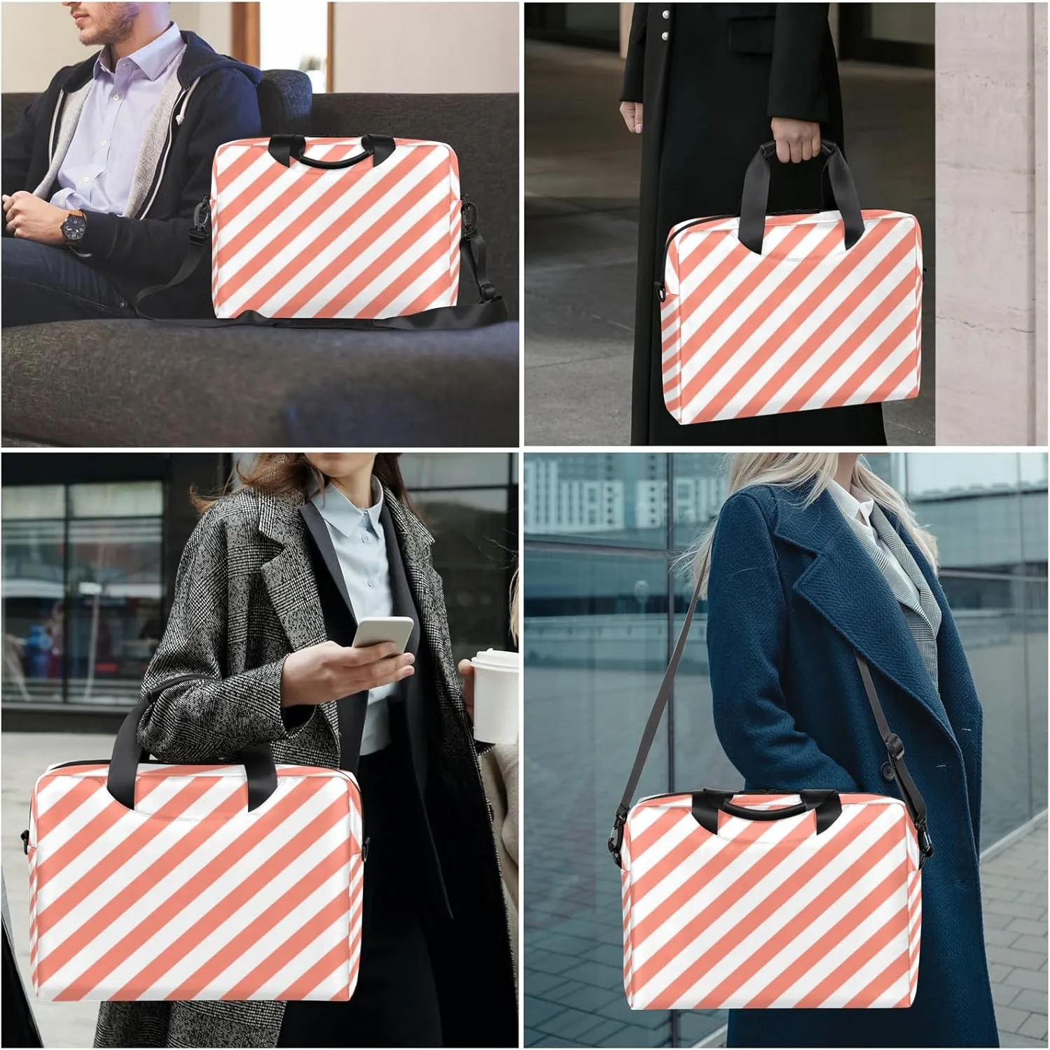Striped Light Pink Laptop Sleeve Case 14 15 15.6 inch, Striped Light Pink Laptop Briefcase Shoulder Bag Waterproof Travel Computer Cover Carrying Bags