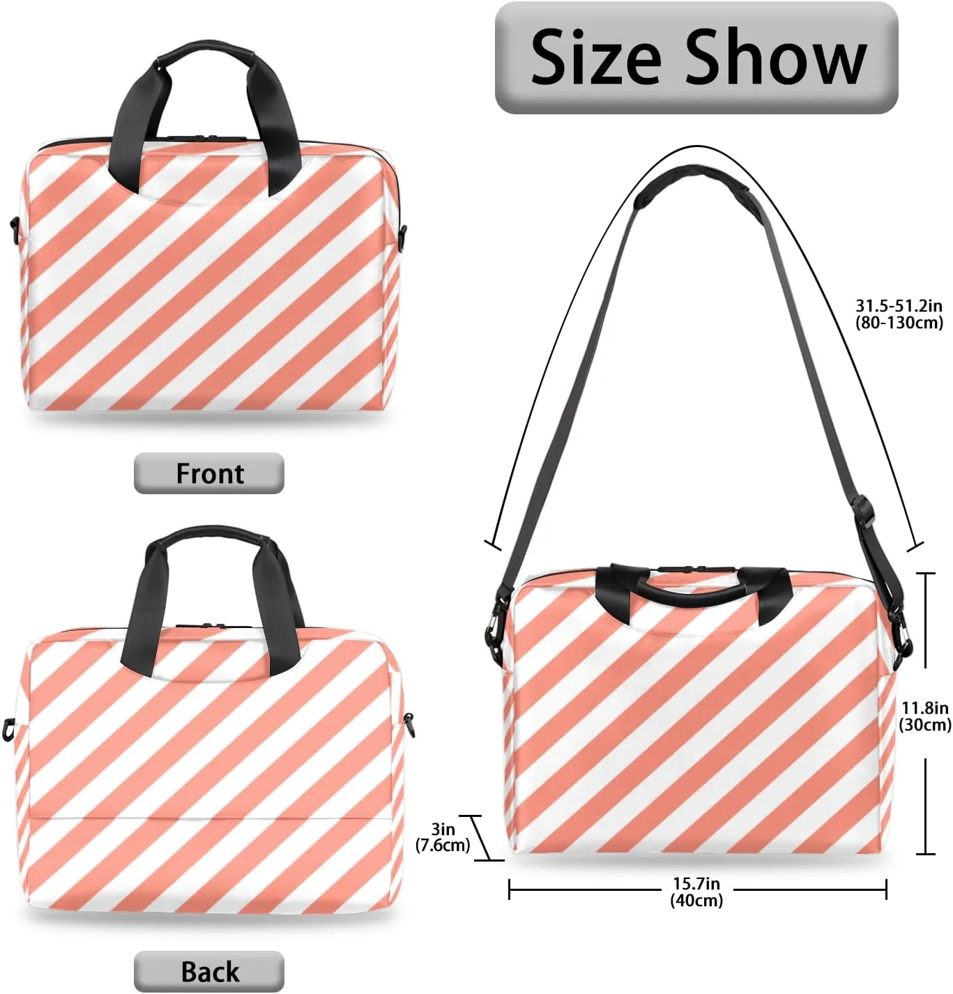 Striped Light Pink Laptop Sleeve Case 14 15 15.6 inch, Striped Light Pink Laptop Briefcase Shoulder Bag Waterproof Travel Computer Cover Carrying Bags