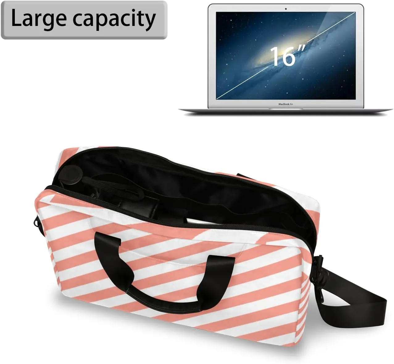 Striped Light Pink Laptop Sleeve Case 14 15 15.6 inch, Striped Light Pink Laptop Briefcase Shoulder Bag Waterproof Travel Computer Cover Carrying Bags
