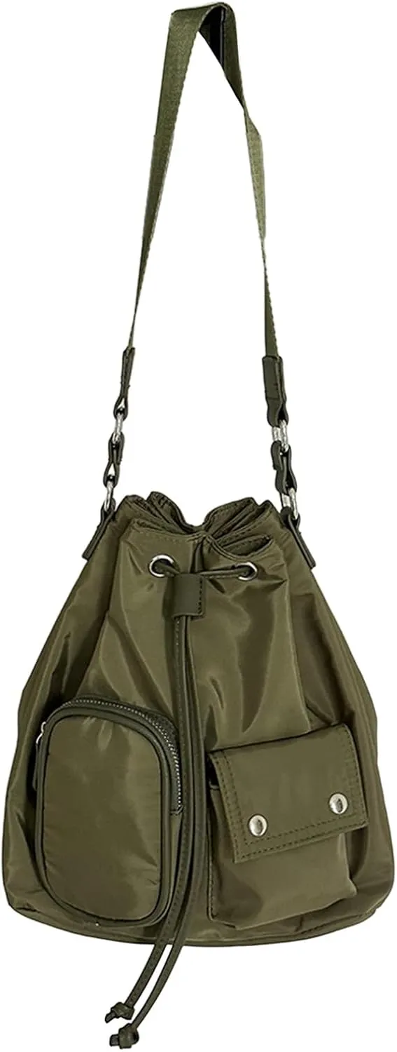 Stylish Drawstring Bucket Bag for Women Fashion Nylon Shoulder Bags Large Capacity Top Handle Crossbody Bag