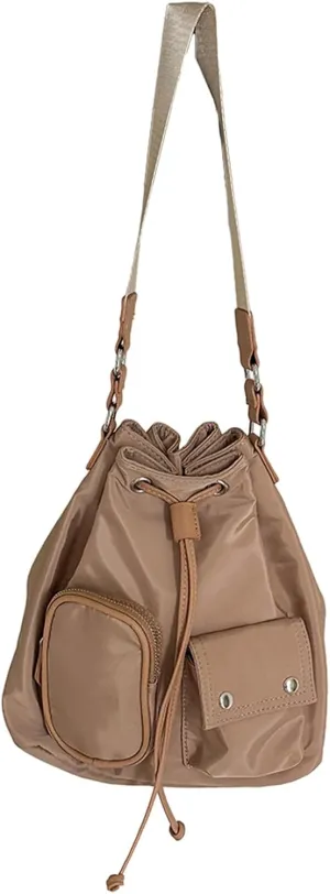 Stylish Drawstring Bucket Bag for Women Fashion Nylon Shoulder Bags Large Capacity Top Handle Crossbody Bag