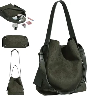 Suede Bags for Women, Trendy Vintage Suede Bucket Bag Large Capacity Suede Purse Suede Tote Bag for Women