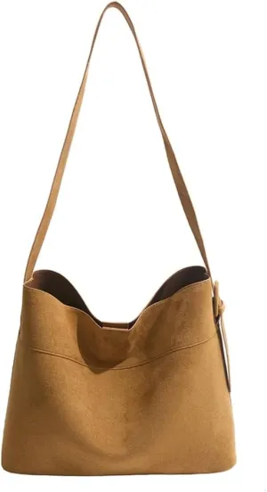 Suede Bucket Bags for Women Slouchy Tote Bags for Women Shoulder Bag with Pouch Crossbody Purse Satchel Bag Carryall