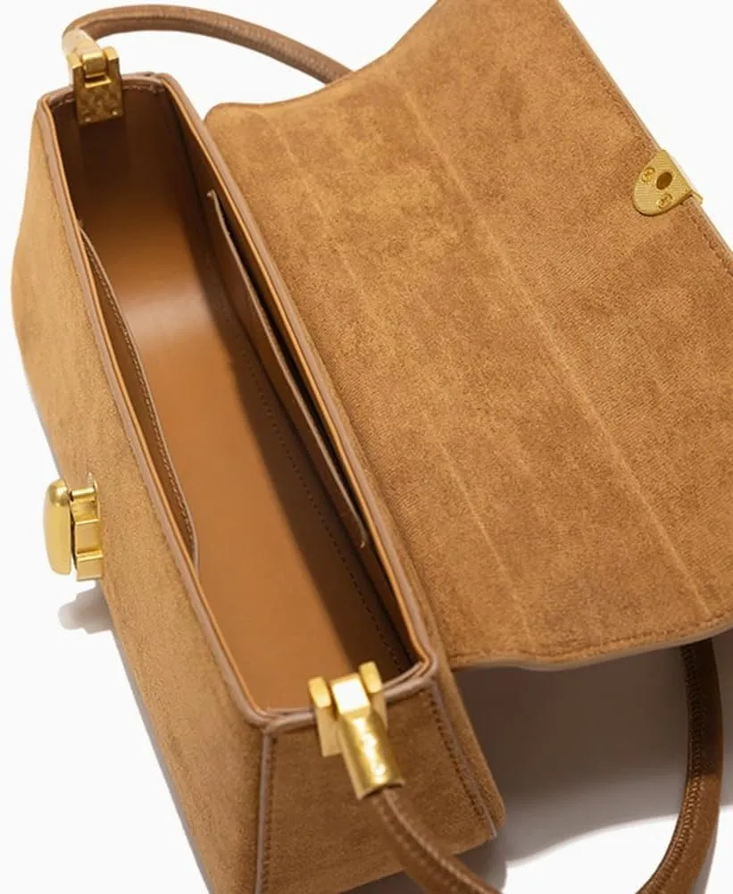 Suede Handbag Underarm Bags for women Flap Purse Small Vintage Shoulder Bag 2024 Fall Elegant Brown Suede Bag