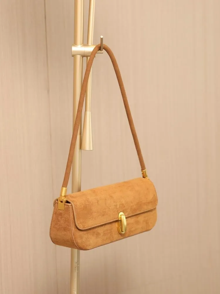 Suede Handbag Underarm Bags for women Flap Purse Small Vintage Shoulder Bag 2024 Fall Elegant Brown Suede Bag
