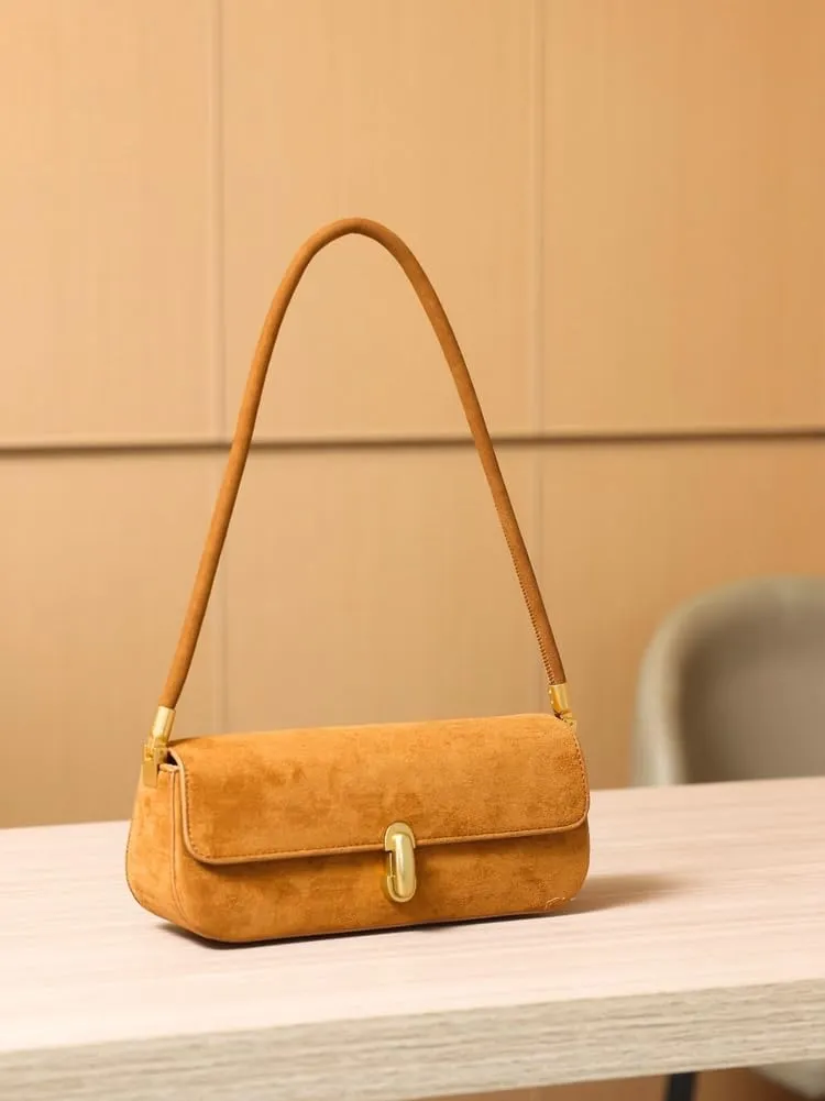 Suede Handbag Underarm Bags for women Flap Purse Small Vintage Shoulder Bag 2024 Fall Elegant Brown Suede Bag