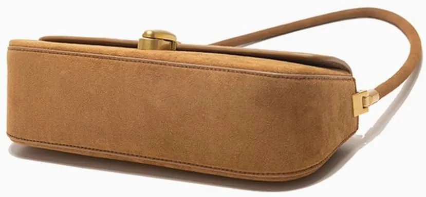 Suede Handbag Underarm Bags for women Flap Purse Small Vintage Shoulder Bag 2024 Fall Elegant Brown Suede Bag