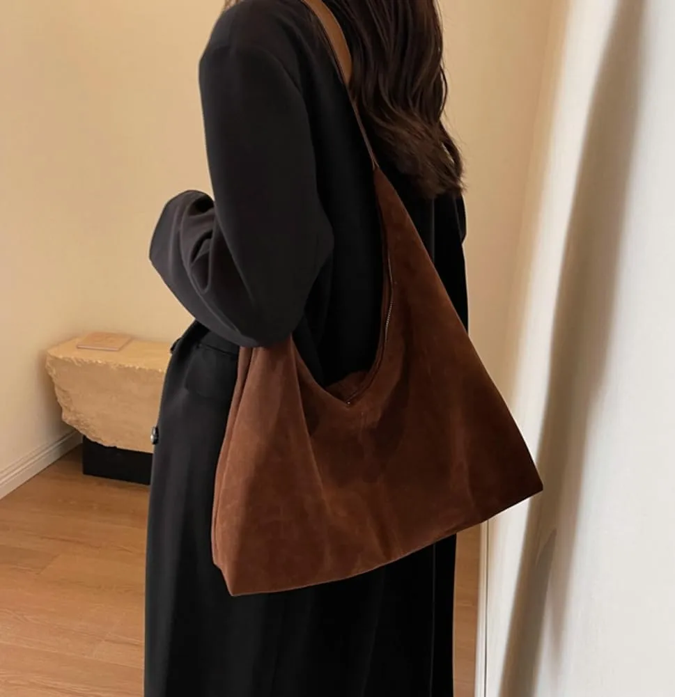 Suede Tote Bags for Women - Slouchy Work & Office Tote, Elegant Hobo Handbag with Top-Handle & Shoulder Strap