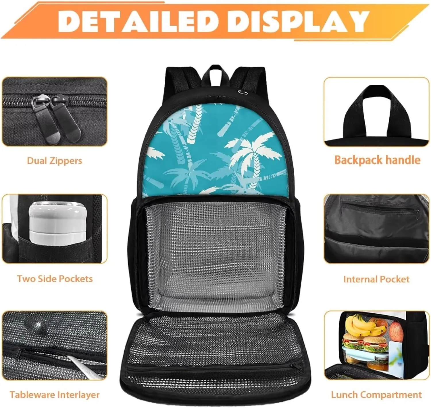 Toddler Shoulder Bag,2-in-2 Kids Backpack Coconut Tree with Compartment and Two Side Pockets Insulated Cooler Lightweight Daily Versatile for School Play Festival Gift