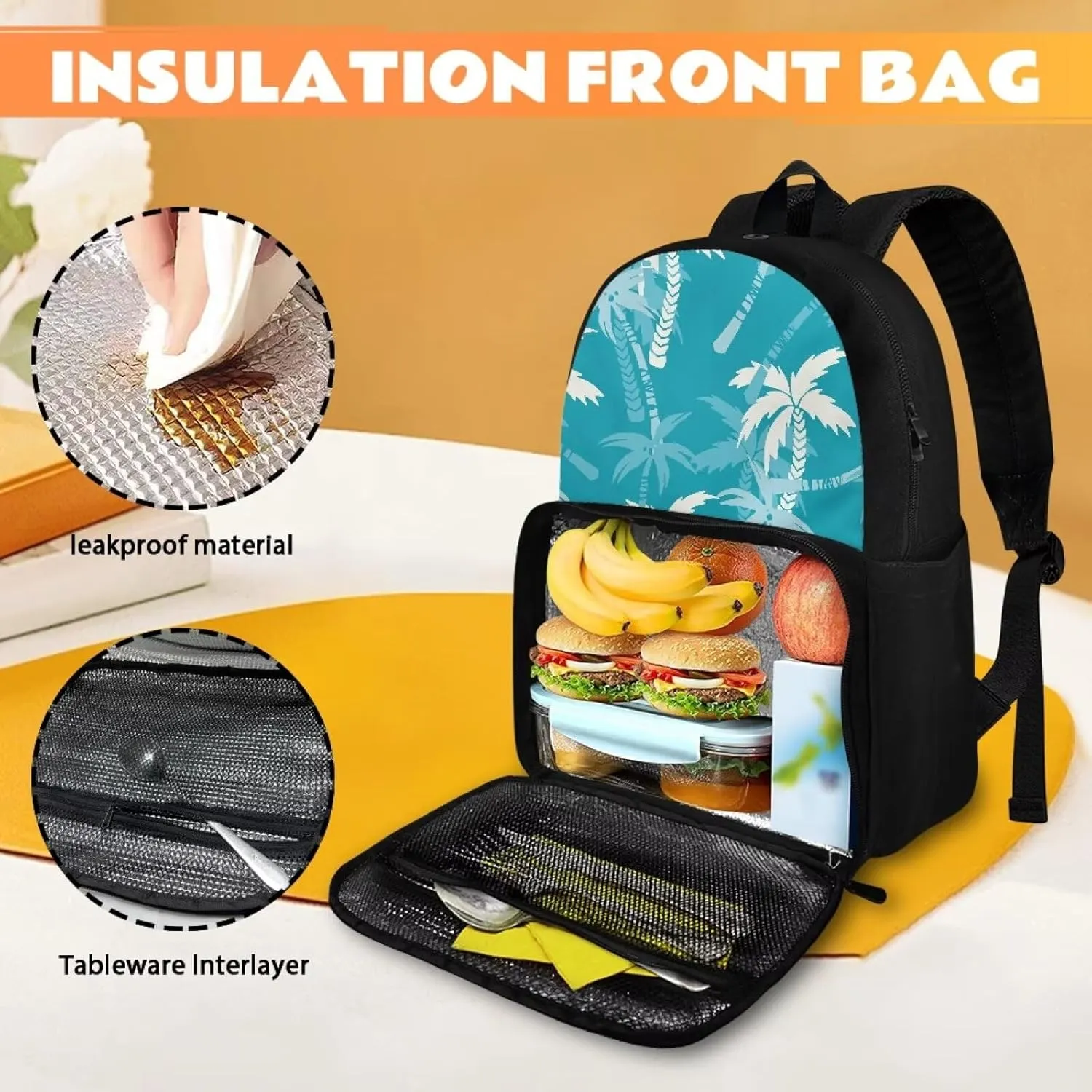 Toddler Shoulder Bag,2-in-2 Kids Backpack Coconut Tree with Compartment and Two Side Pockets Insulated Cooler Lightweight Daily Versatile for School Play Festival Gift