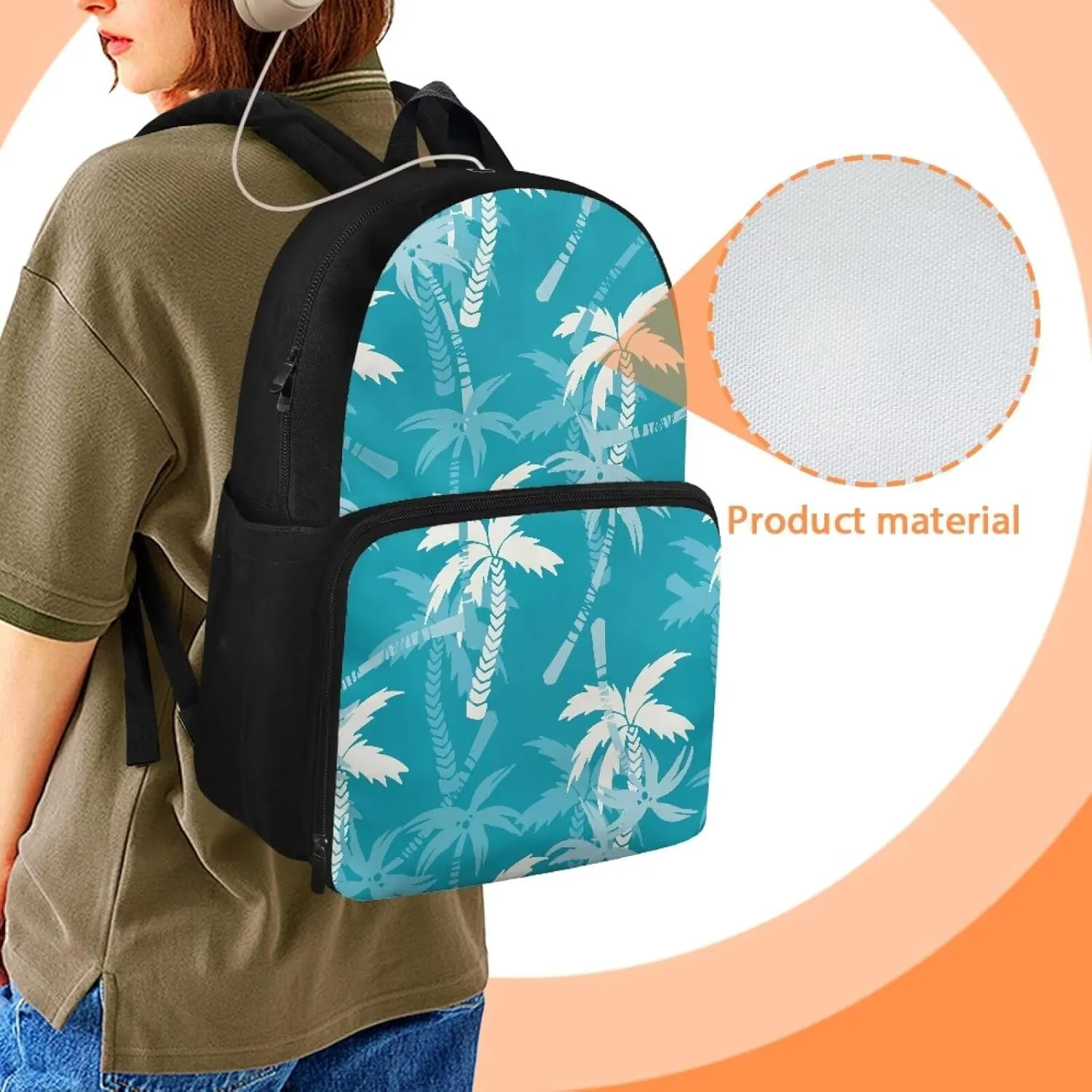 Toddler Shoulder Bag,2-in-2 Kids Backpack Coconut Tree with Compartment and Two Side Pockets Insulated Cooler Lightweight Daily Versatile for School Play Festival Gift