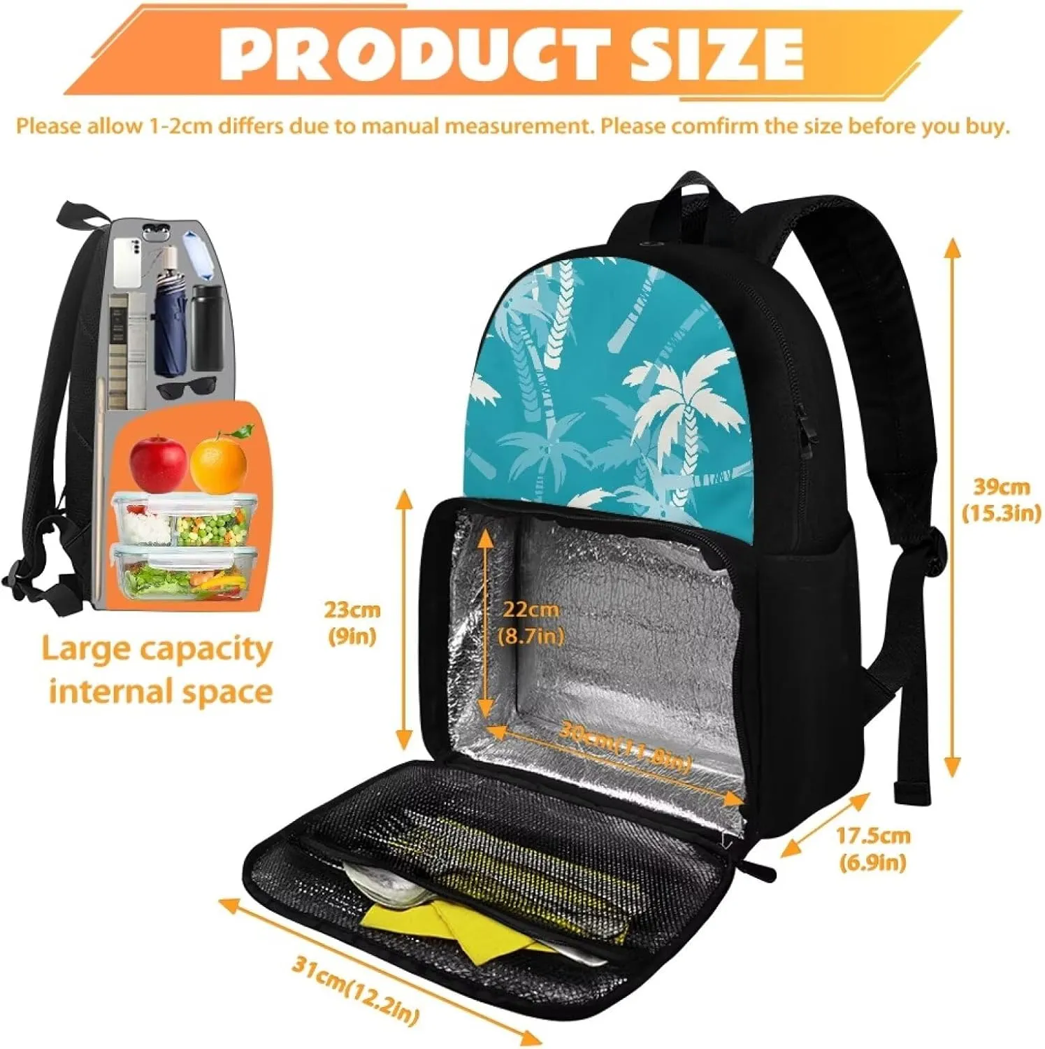 Toddler Shoulder Bag,2-in-2 Kids Backpack Coconut Tree with Compartment and Two Side Pockets Insulated Cooler Lightweight Daily Versatile for School Play Festival Gift
