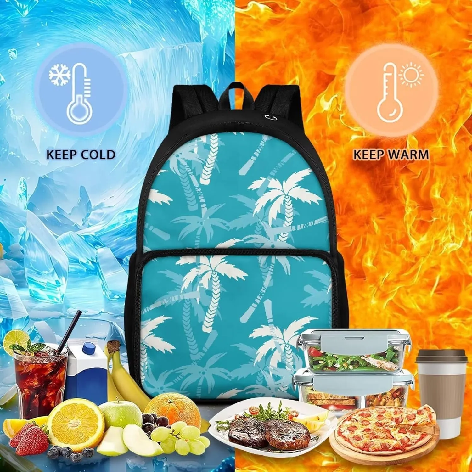 Toddler Shoulder Bag,2-in-2 Kids Backpack Coconut Tree with Compartment and Two Side Pockets Insulated Cooler Lightweight Daily Versatile for School Play Festival Gift