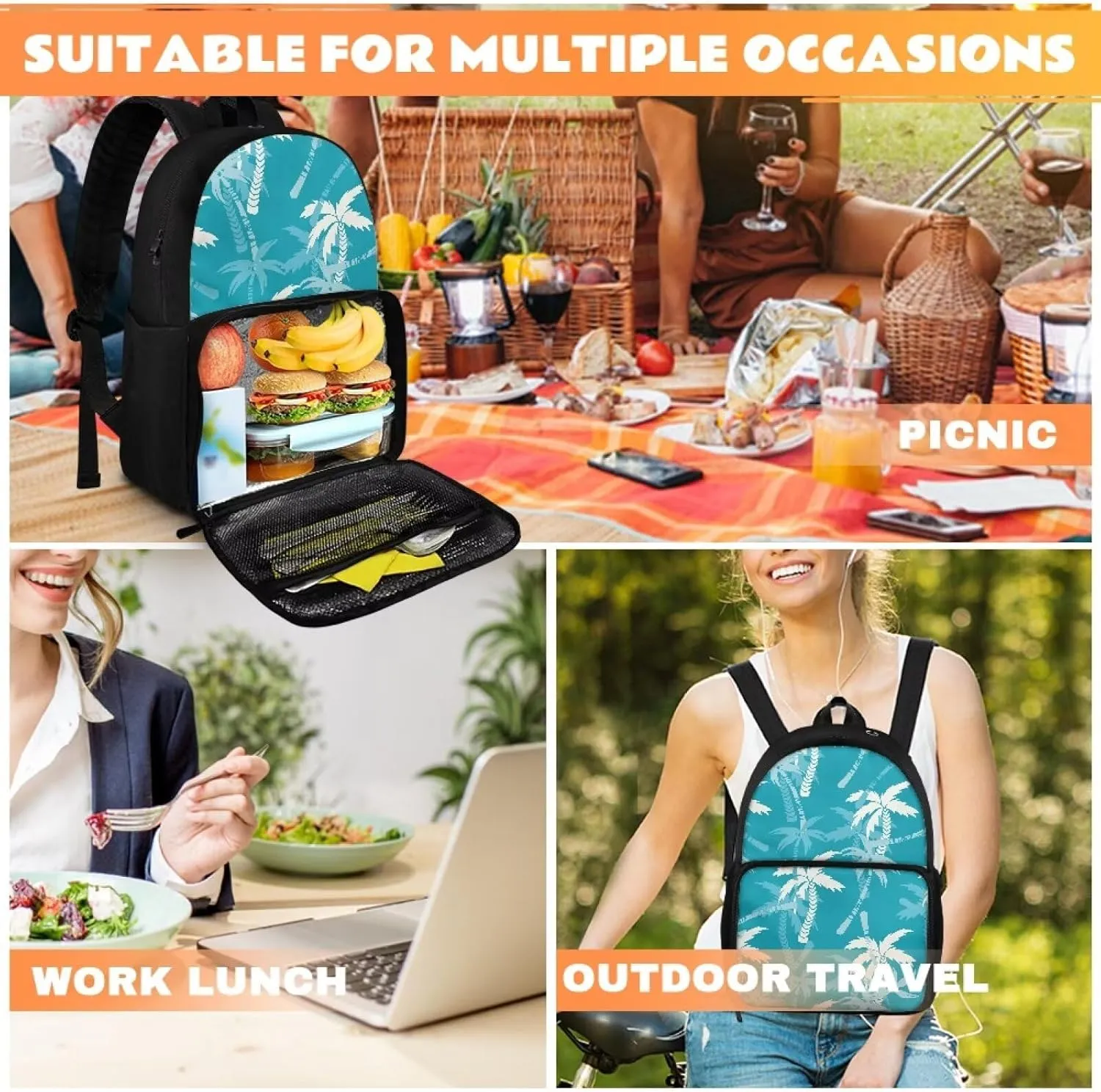 Toddler Shoulder Bag,2-in-2 Kids Backpack Coconut Tree with Compartment and Two Side Pockets Insulated Cooler Lightweight Daily Versatile for School Play Festival Gift