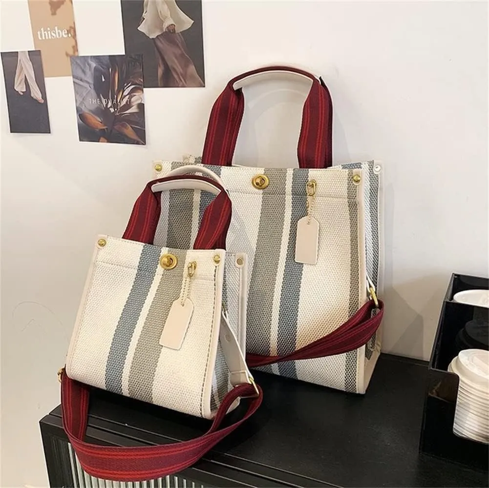 Tote Bag Hobo Bag for Women Canvas Shoulder Bags Chic Crossbody Bag Satchel Large Handbag Color Contrast Stripe