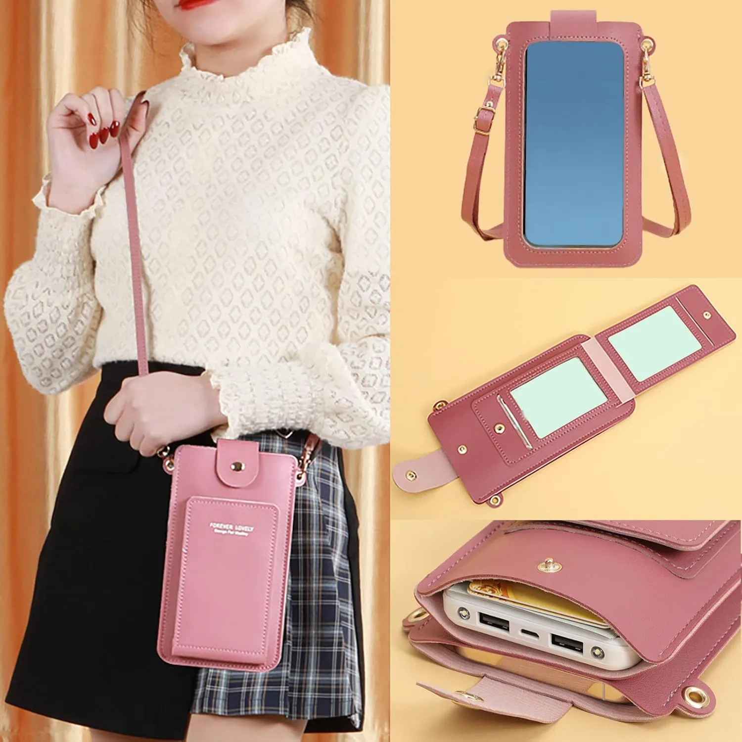 Tote Handbag Purse Solid Color Hasp Transparent Operation Ccreen Phone Bag Shoulder Bag Messenger
