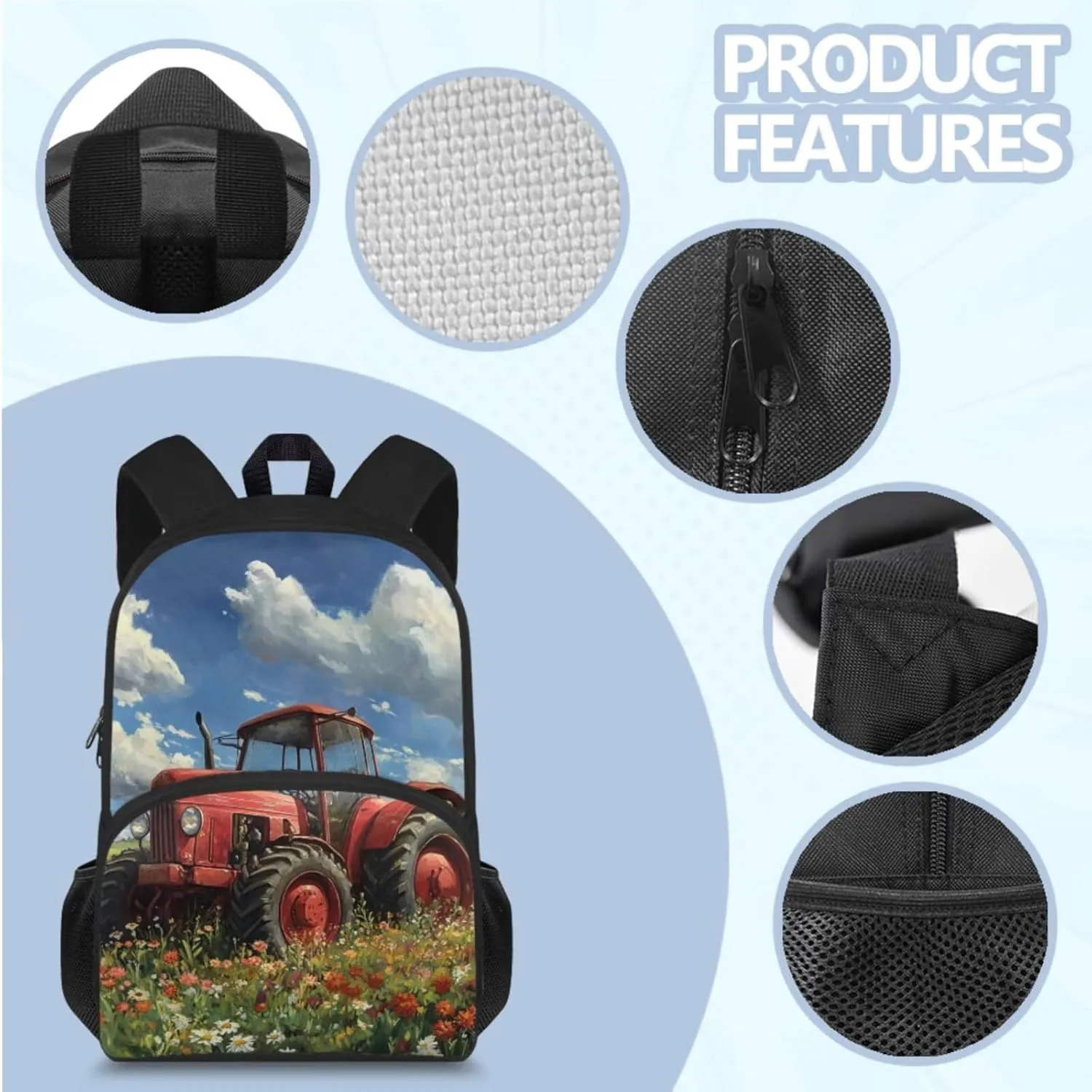 Tractor Backpack and Lunchbox Portable Cool Boys Bookbag Age 6-8 Versatile Insulated Lunch Bag for Kids Hot Food Lightweight Pre School Back Pack Set of 4