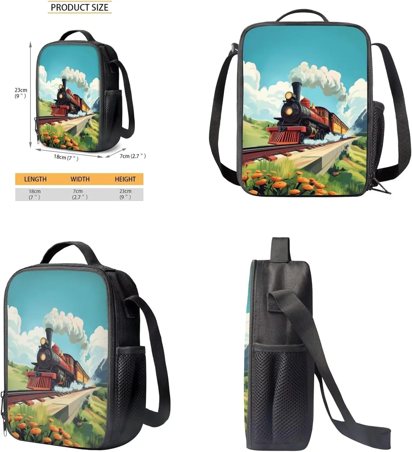 Train Backpack for Boys Cool Lightweight Insulated Lunch Bag Kids Versatile 17 Inch Bookbag for Boys 8-12 Personalized Zippered Pencil Case 3 in 1