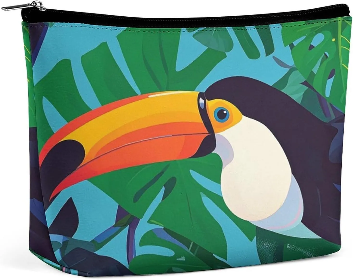 Travel Makeup Bag Portable Cosmetic Bags for Women Toucan Make Up Bags Organizer With Zipper Waterproof Open Flat Toiletry Bag Cute Makeup Pouch for Travel Accessories