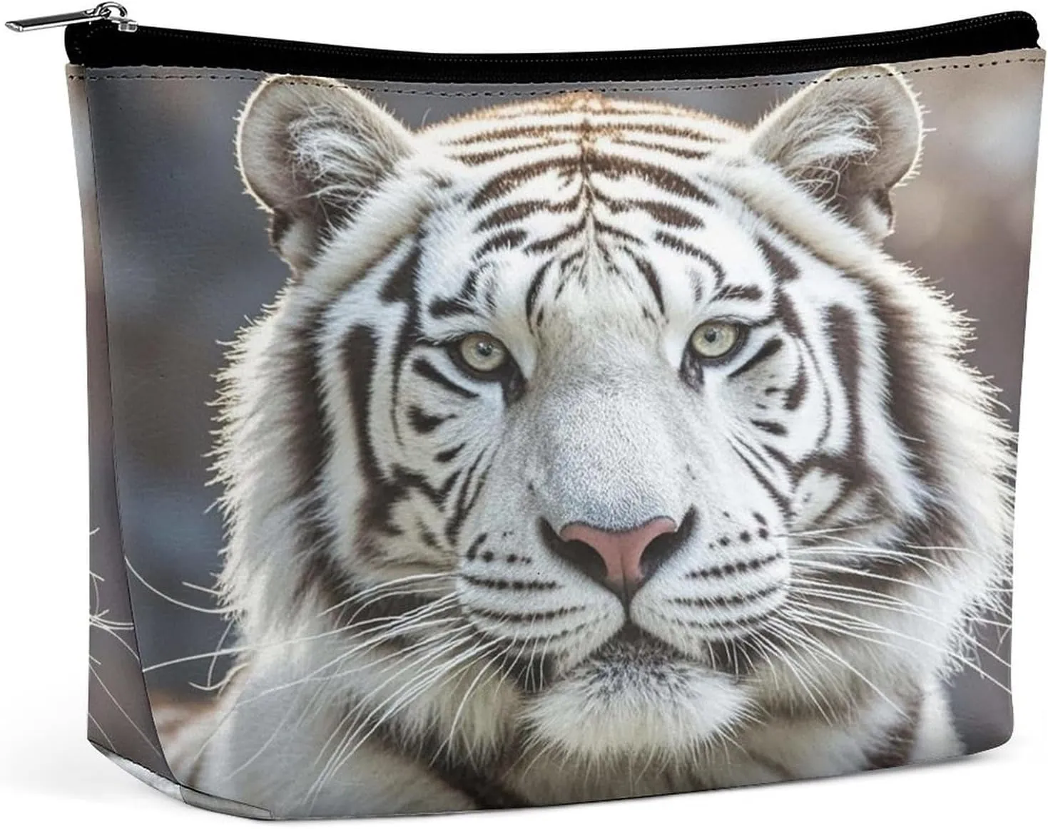 Travel Makeup Bag Portable Cosmetic Bags for Women White Tiger Make Up Bags Organizer With Zipper Waterproof Open Flat Toiletry Bag Cute Makeup Pouch for Travel Accessories