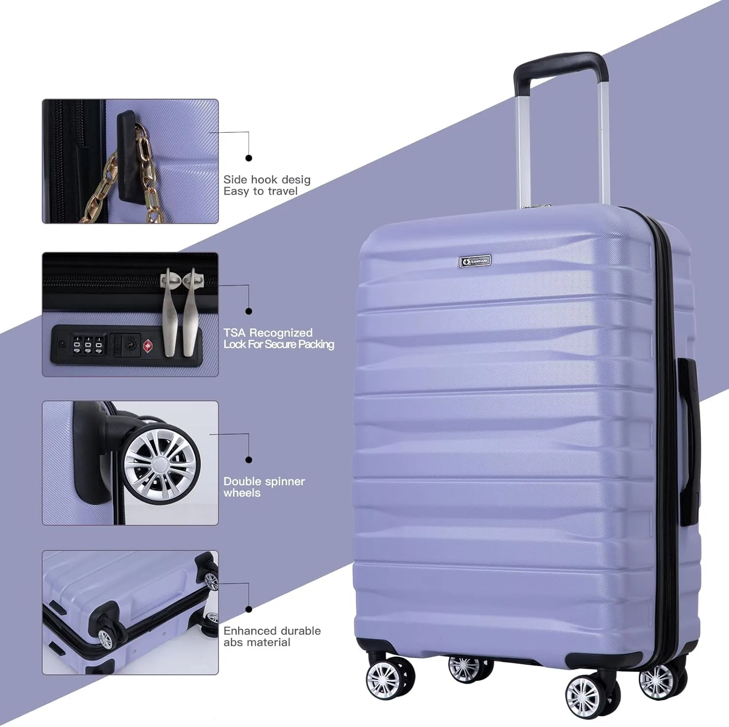 Travelhouse 3 Piece Hardshell Suitcase Set: Lightweight Spinner Luggage - TSA-Approved Carry-Ons for Stress-Free Travel (Light Purple)