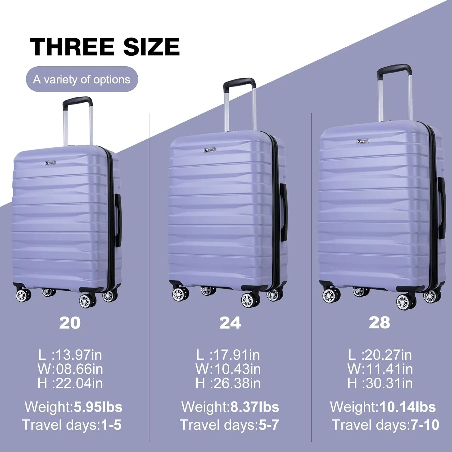 Travelhouse 3 Piece Hardshell Suitcase Set: Lightweight Spinner Luggage - TSA-Approved Carry-Ons for Stress-Free Travel (Light Purple)