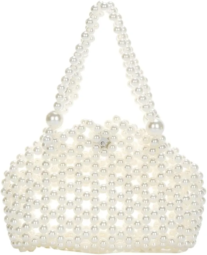 Trendy Beaded Bag for Women Designer Hollow Underarm Shoulder Hobo Bag Hand Woven Crossbody Purse Handbag