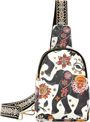 trendy Bohemian Elephants Flowers Black travel fanny pack multipurpose fanny pack diaper bag for travel