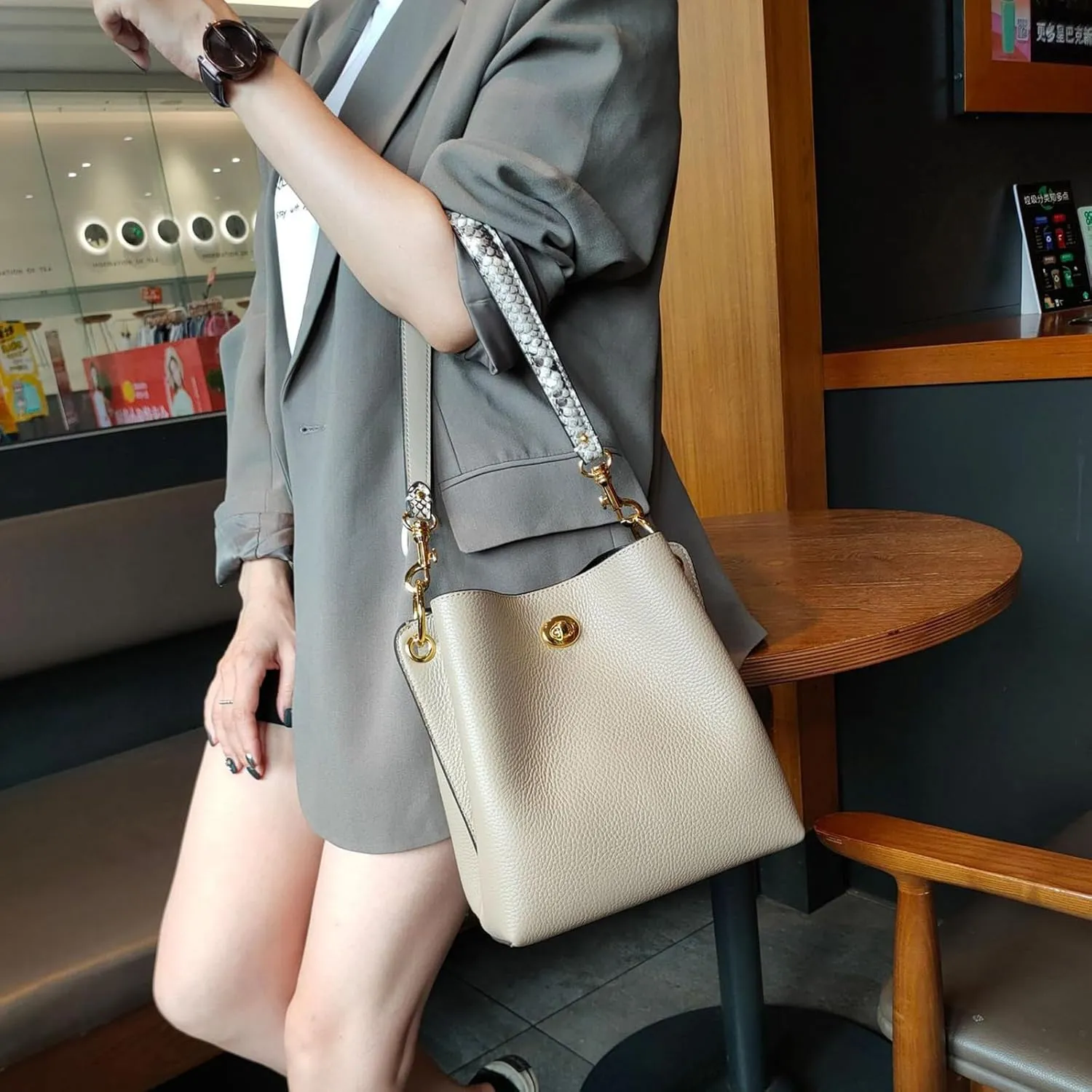 Trendy bucket bag for women,genuine leather shoulder bag,tote,simple and versatile crossbody bag with two straps.Hobo Purse,