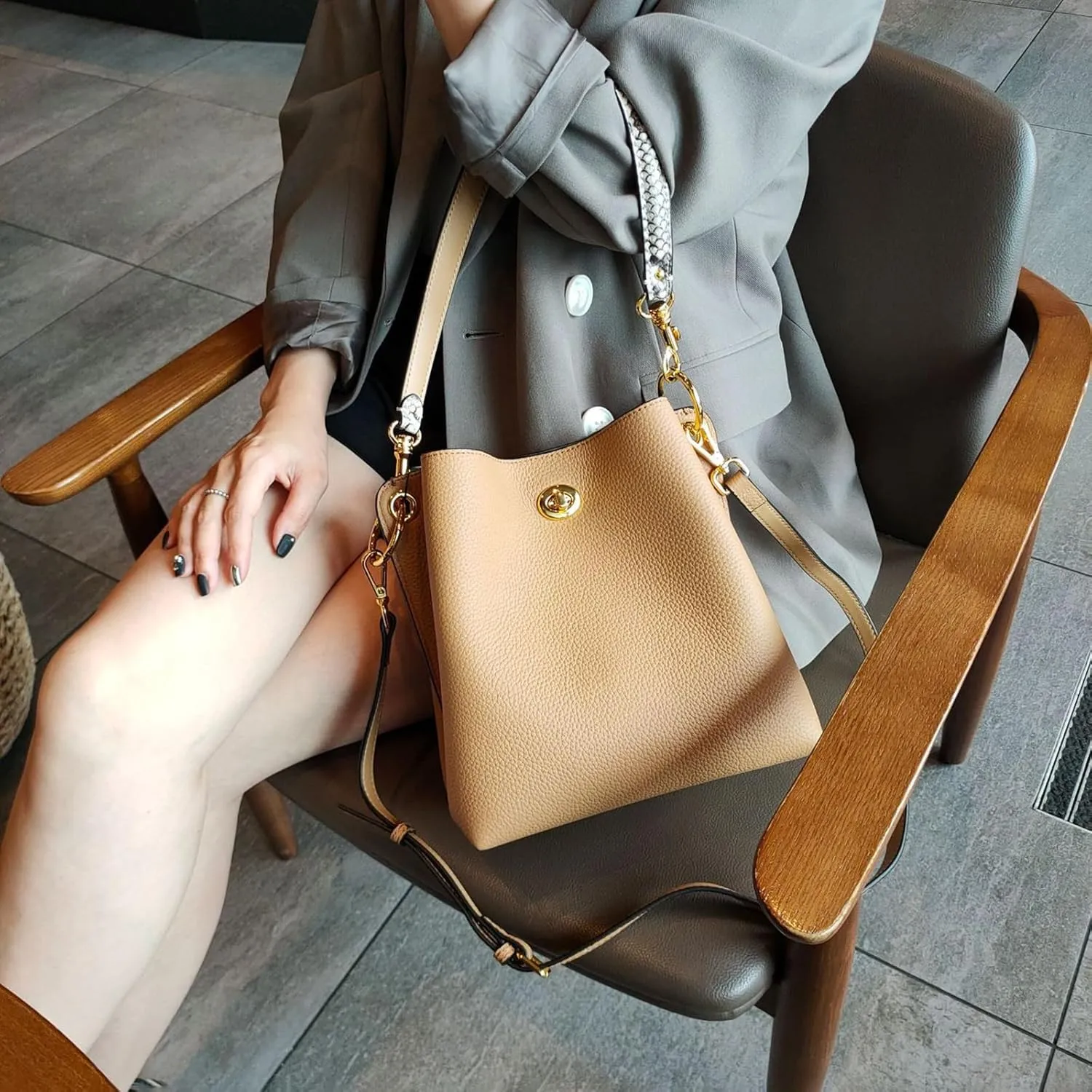 Trendy bucket bag for women,genuine leather shoulder bag,tote,simple and versatile crossbody bag with two straps.Hobo Purse,