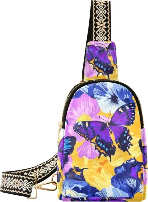 trendy Butterflies and Flowers Vivid Color fanny pack cross leather fanny pack crossbody bags for hiking