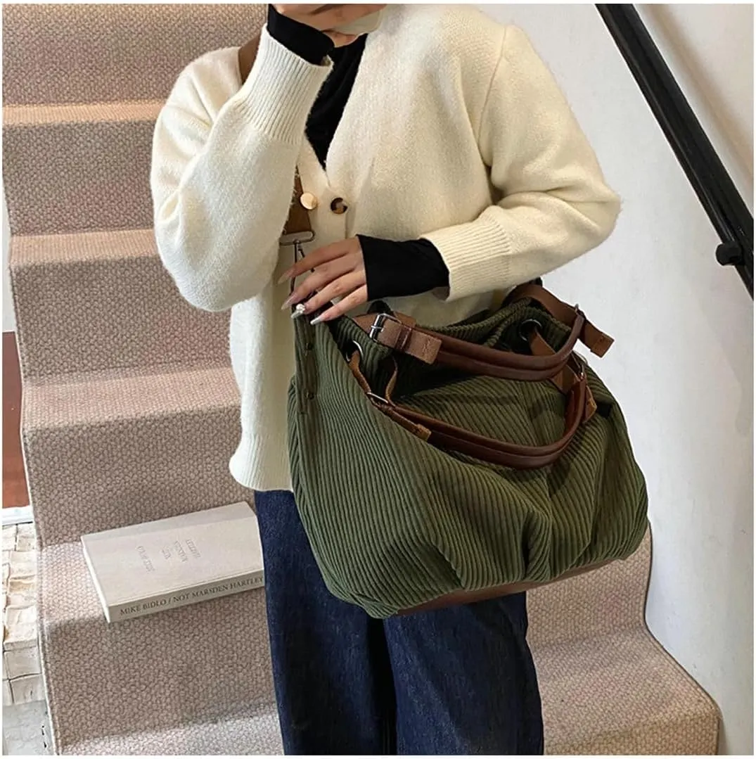 Trendy Corduroy Hobo Bags Women Crescent Crossbody Purse Slouchy Satchels Shoulder Bag Travel Top-handle Tote Handbag