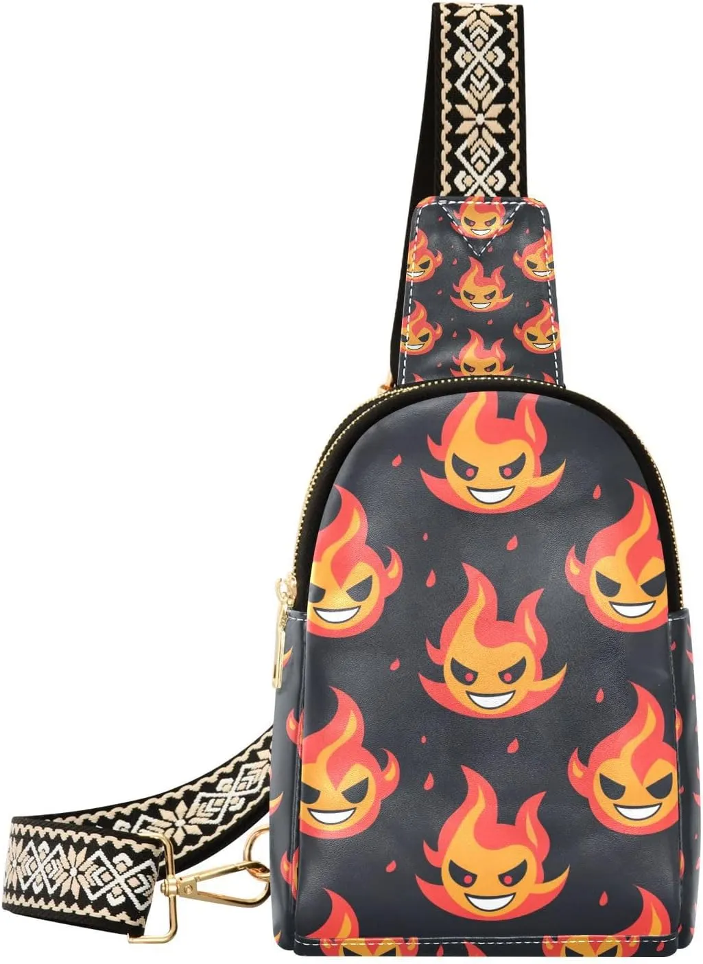Trendy Evil Laughing Flame Demon fanny pack diaper waterproof sling backpack for women for hiking