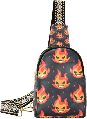 Trendy Evil Laughing Flame Demon fanny pack diaper waterproof sling backpack for women for hiking