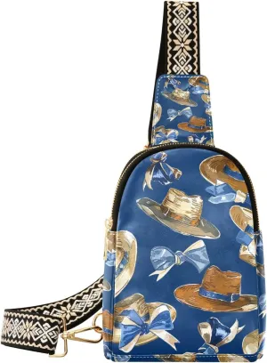 Trendy Oil Painting with Elegant Blue Bow Hat bag for woman leather fanny pack sling bag for day pack