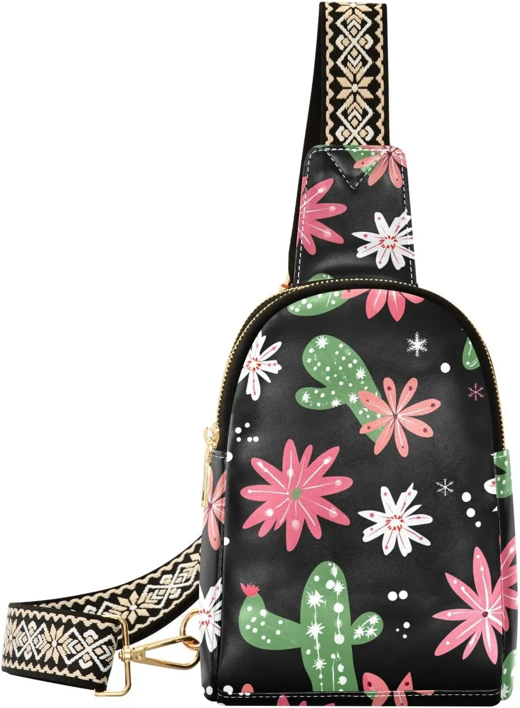 trendy Plant Cactus Snowflake travel sling bag leather fanny pack for men for travel