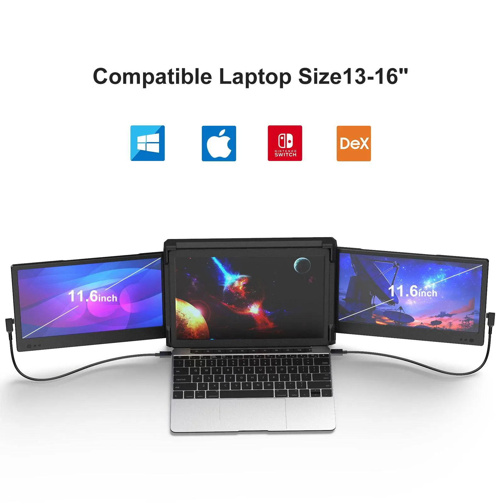 Triple Laptop Monitor Extender 12inch 1920x1080 Dual Portable IPS Monitor USB-C HDMI