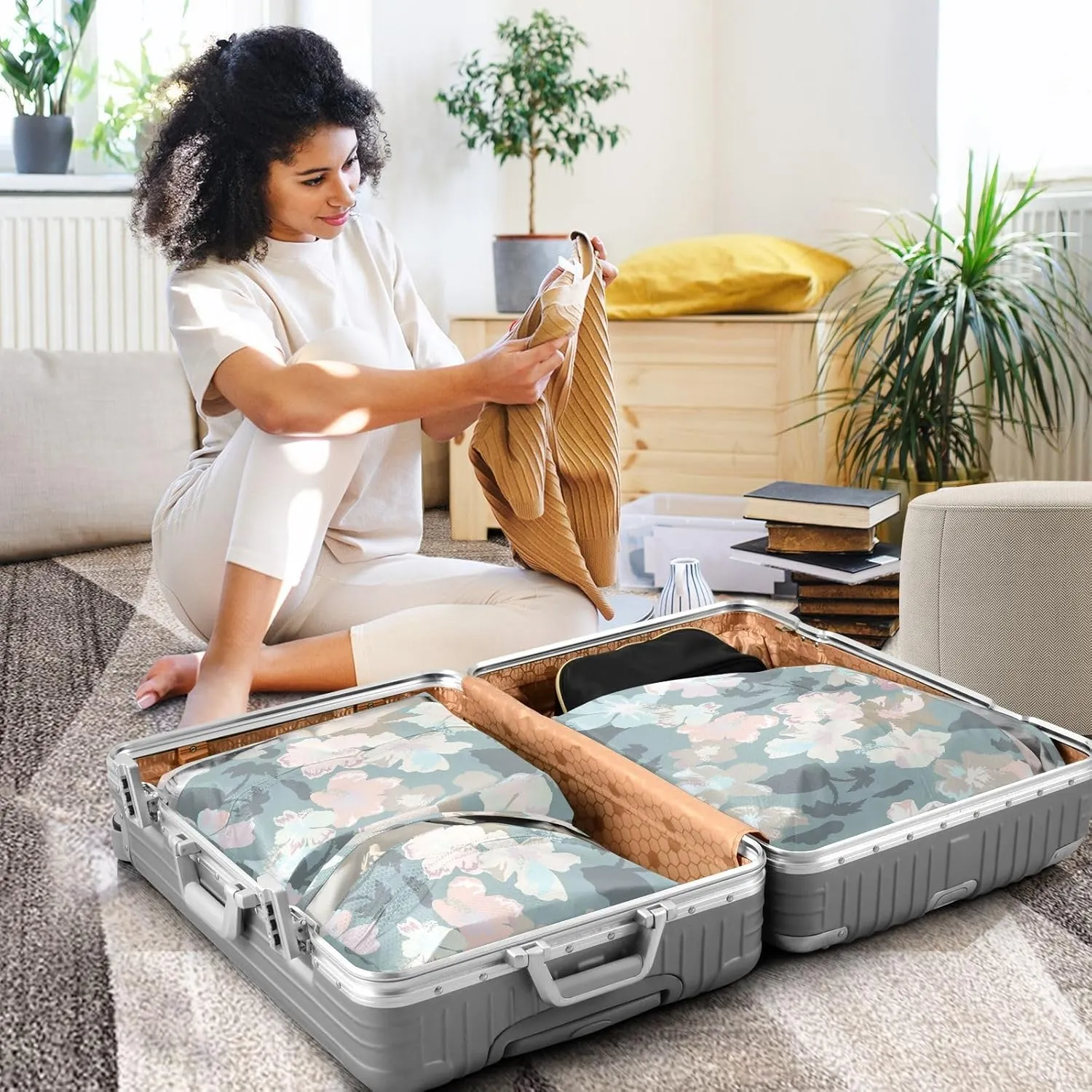 Tropical Cute Flowers 3 Set Travel Packing Cubes For Suitcases, Foldable, Garment Bag Closet Storage, Luggage Space Saver, Organizadores De Maletas Para