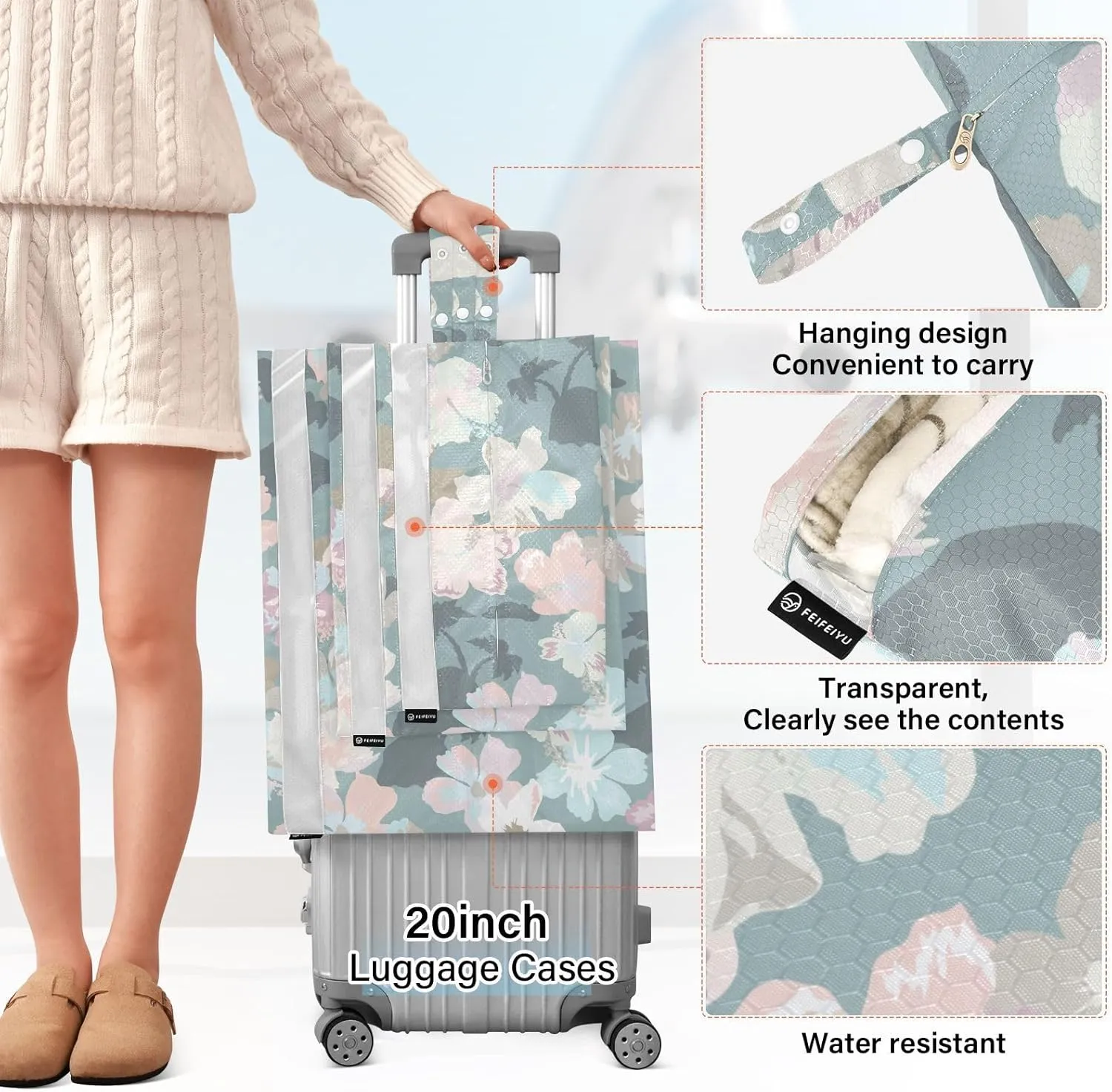 Tropical Cute Flowers 3 Set Travel Packing Cubes For Suitcases, Foldable, Garment Bag Closet Storage, Luggage Space Saver, Organizadores De Maletas Para