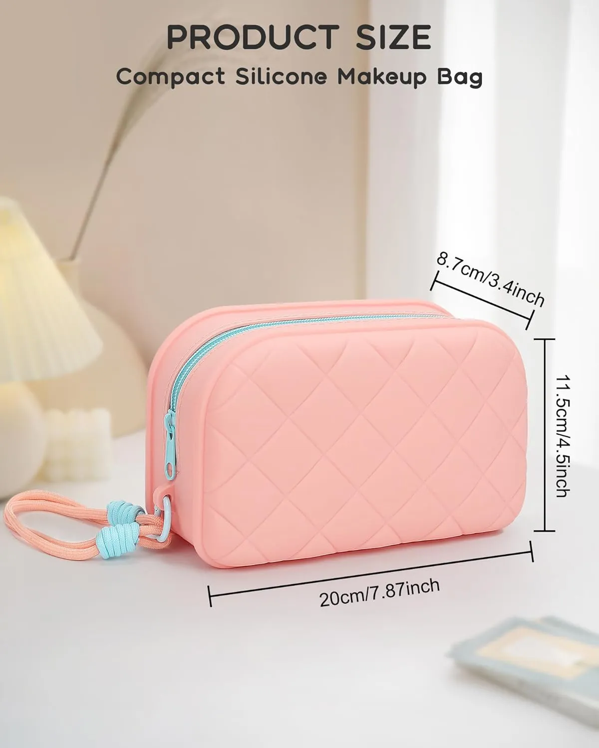 Twofold Travel Makeup Bag, Silicone Makeup Bag, Waterproof Toiletry Cosmetic Bag for Women, Cute Makeup Organizer Versatile Zipper Pouch, Pink