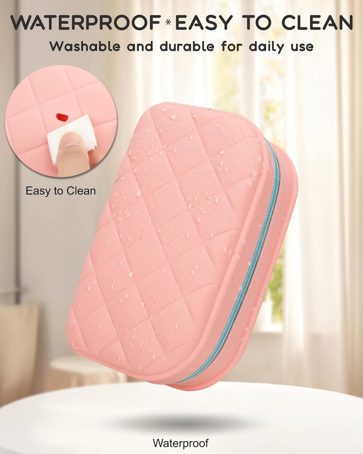 Twofold Travel Makeup Bag, Silicone Makeup Bag, Waterproof Toiletry Cosmetic Bag for Women, Cute Makeup Organizer Versatile Zipper Pouch, Pink