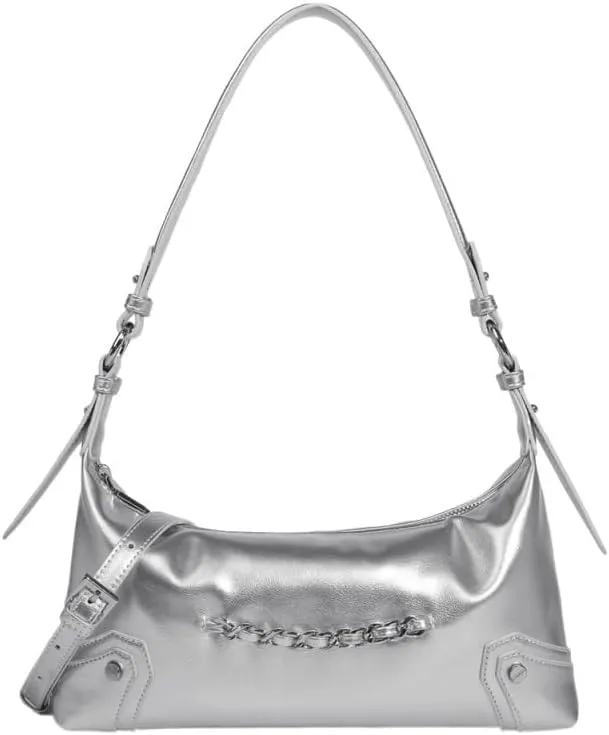 Underarm Bag, High-end Fashion Trendy Hand Bag, Women's Portable Long Bag, Silver Versatile And Cool Motorcycle Bag(Brown)