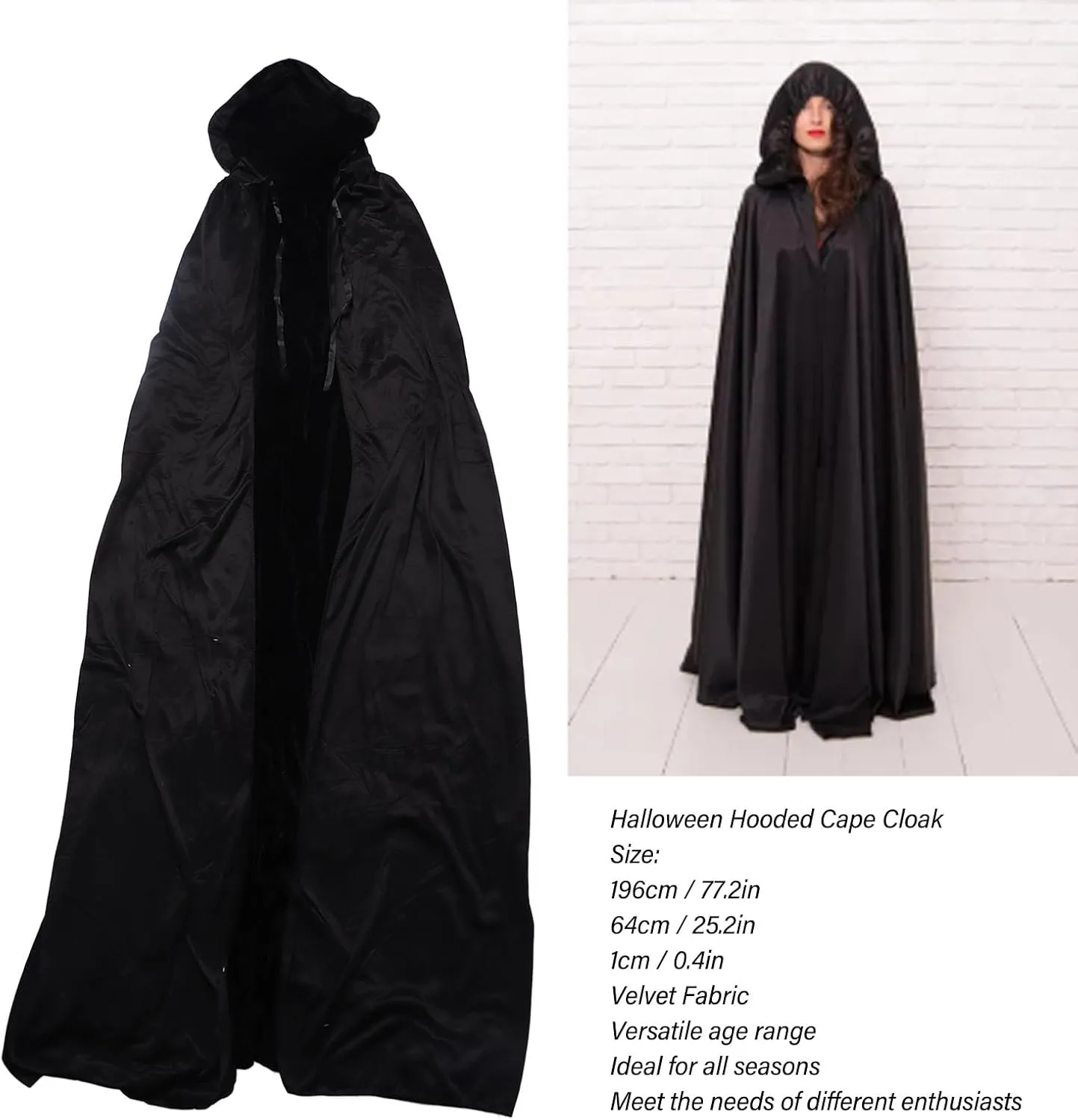 Velvet Hooded Cloak, Great to Wear for All Seasons, Unisex Halloween Party Cosplay Costume Hooded Cloak Versatile Cloak for