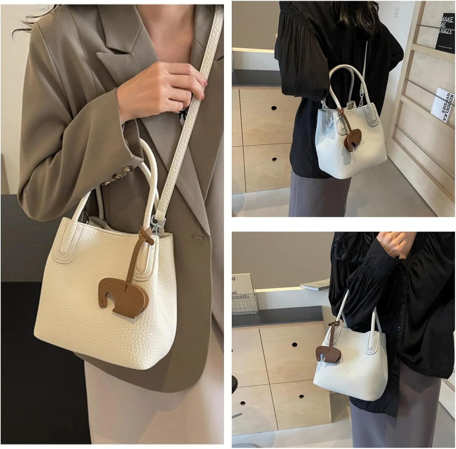 Versatile PU Leather Bucket Bag for Women  Small Crossbody Purse with Top Handle, Lightweight Shoulder Bag for Daily Use