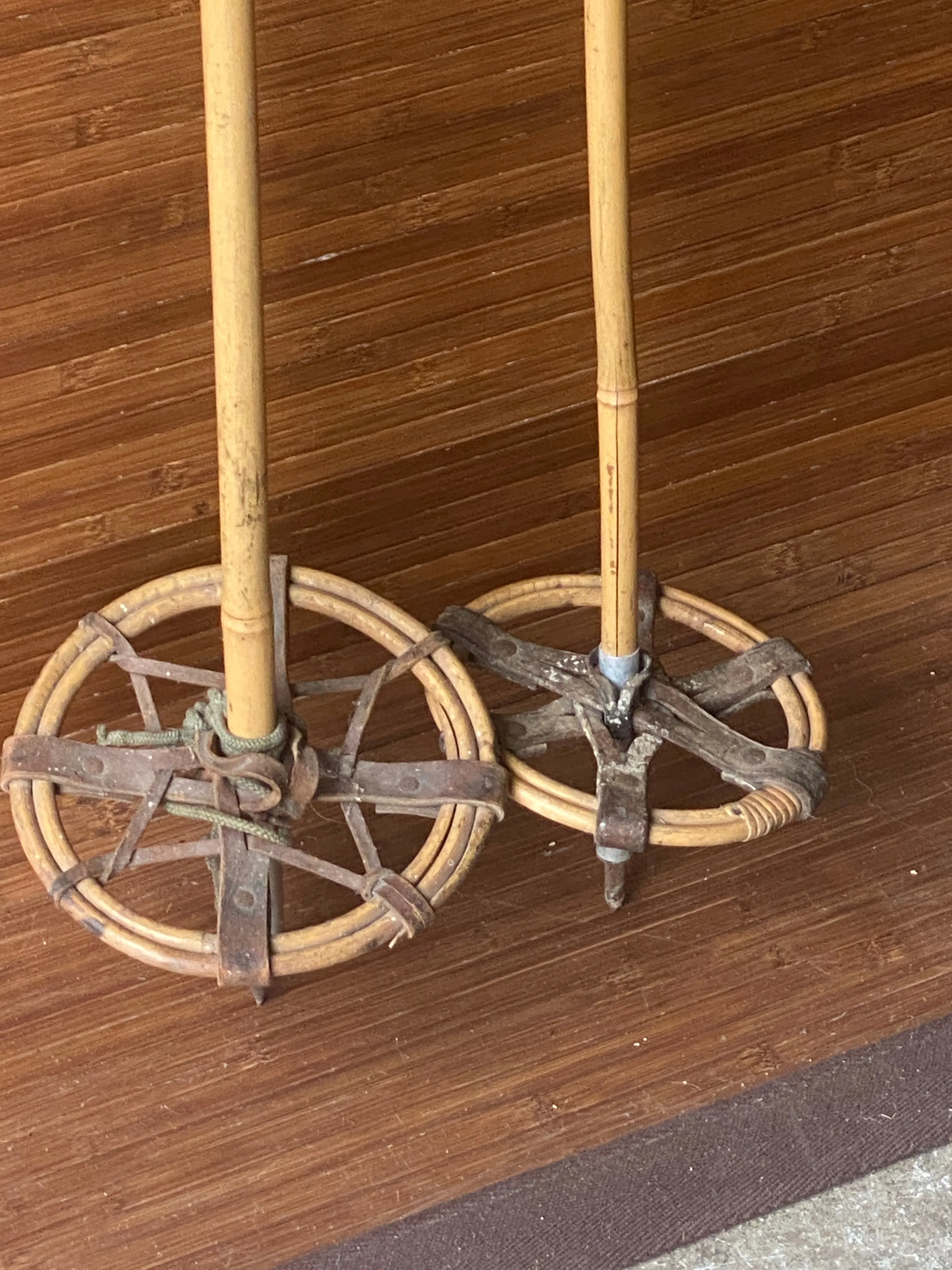 Vintage Bamboo Ski Poles with double ring baskets